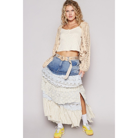 POL Cream and Blue Ruffle Layered Maxi Skirt - Picture 9 of 9